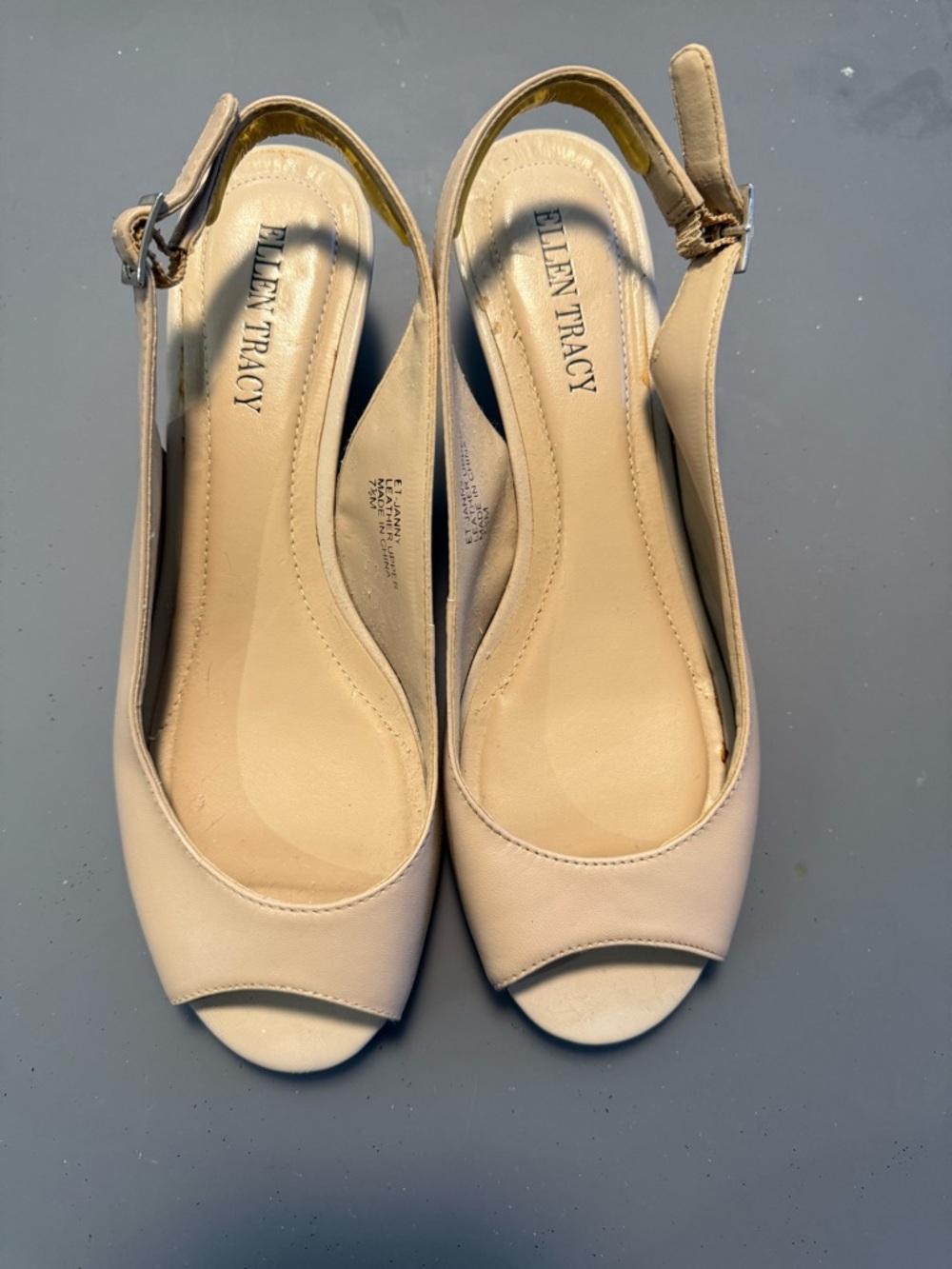 Ellen Tracy Nude Peep-Toe Slingback Heels